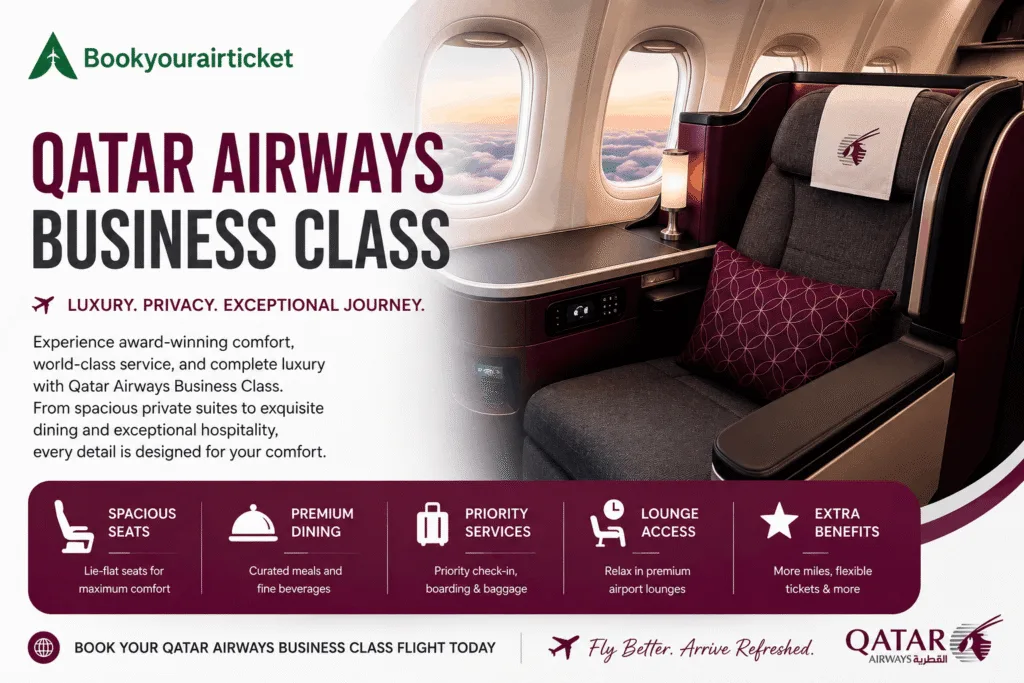 Qatar Airways Business Class premium cabin with spacious seating and luxury travel